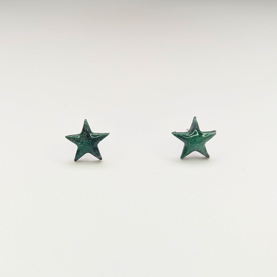 Marbled Green Star Stud Earrings
