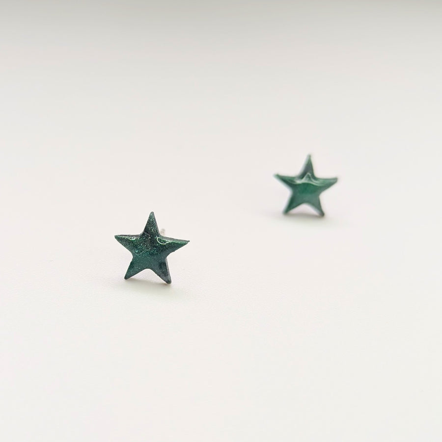 Marbled Green Star Stud Earrings