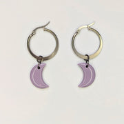 Sparkly Lilac Moon Hoop Earrings, Polymer Clay Jewellery