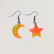 Marbled Neon Star & Moon Drop Earrings