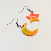 Marbled Neon Star & Moon Drop Earrings