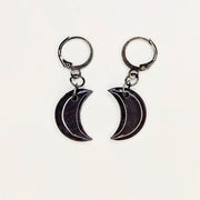 Rich Dark Purple Moon Huggie Hoop Earrings, Polymer Clay Jewellery