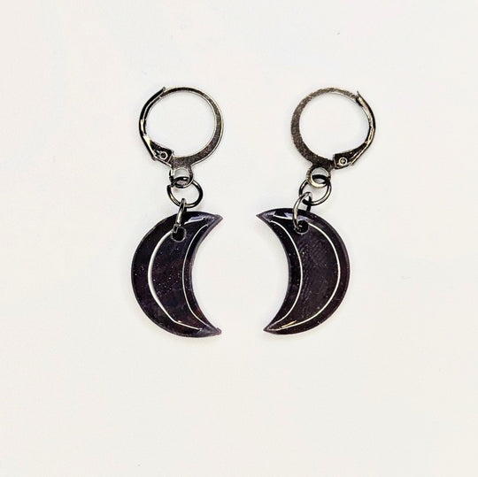 Rich Dark Purple Moon Huggie Hoop Earrings, Polymer Clay Jewellery
