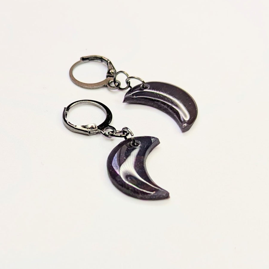 Rich Dark Purple Moon Huggie Hoop Earrings, Polymer Clay Jewellery