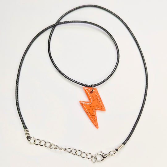 Star Print Orange Lightning Bolt Polymer Clay Star Necklace