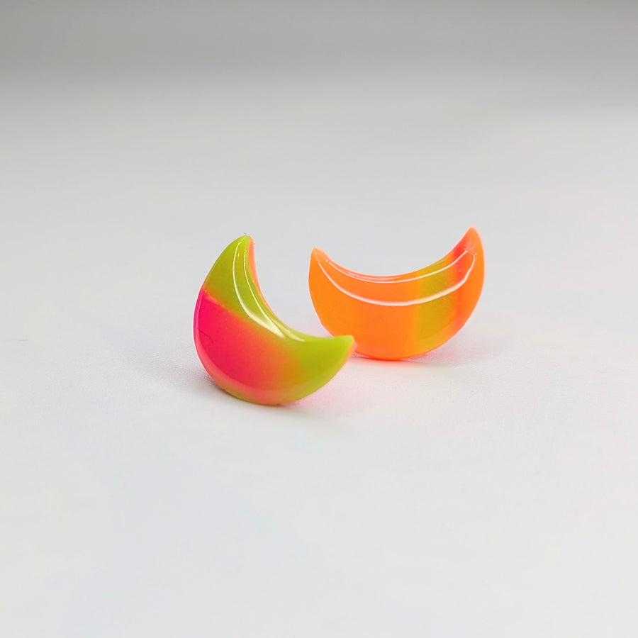 Marbled Neon Moon Stud Earrings