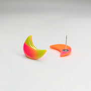 Marbled Neon Moon Stud Earrings