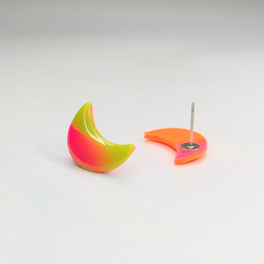 Marbled Neon Moon Stud Earrings
