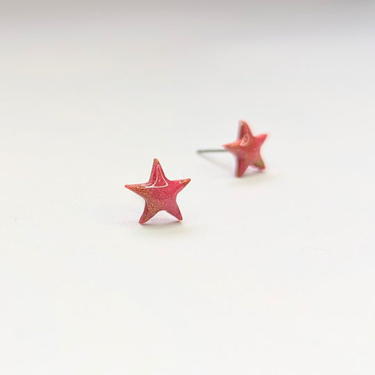 Marbled Red & Green Star Stud Earrings