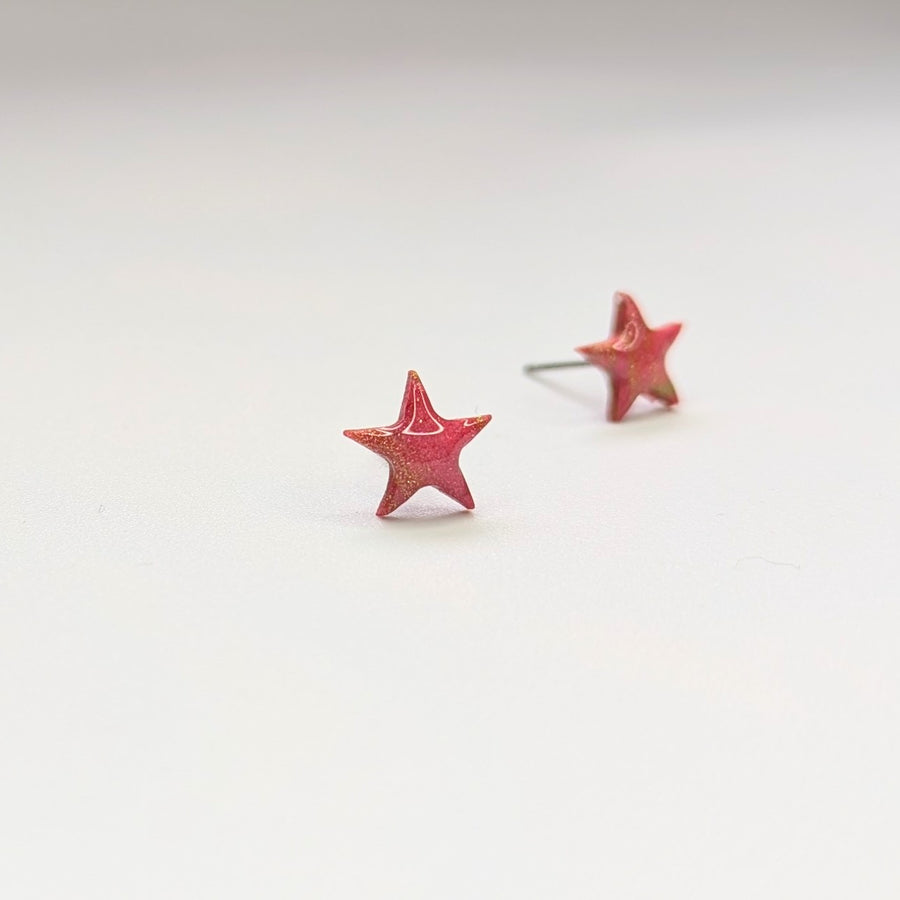 Marbled Red & Green Star Stud Earrings