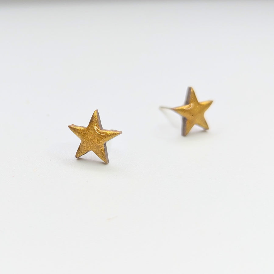 Sparkly Gold Cute Star Stud Earrings