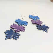 Triple Blue & Purple Sparkly Shiny Maple Leaf Trapeze Earrings