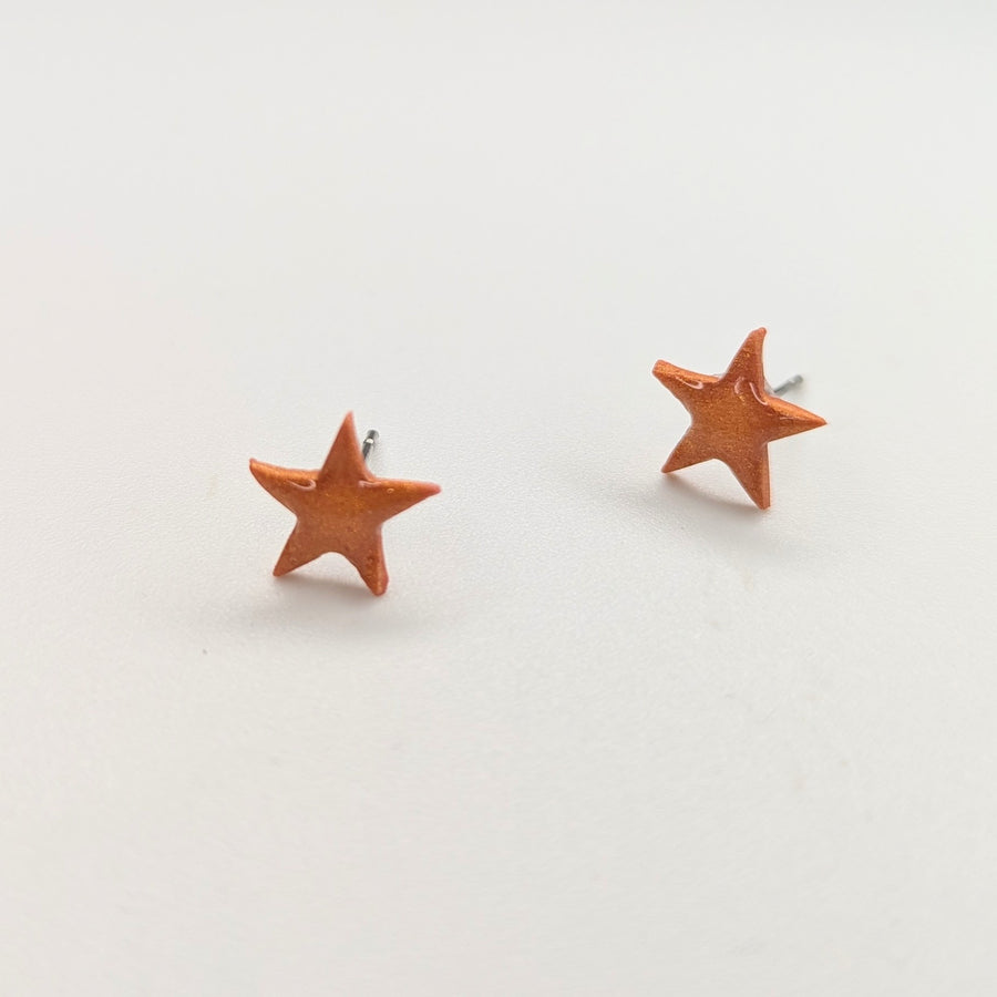 Sparkly Orange Cute Star Stud Earrings