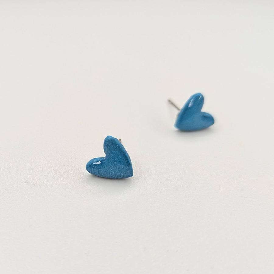 Sparkly Blue Cute Heart Stud Earrings