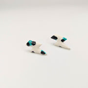 Sparkly Green & White Leopard Print Lightning Bolt Stud Earrings