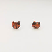 Marbled Autumnal Cat Face Stud Earrings
