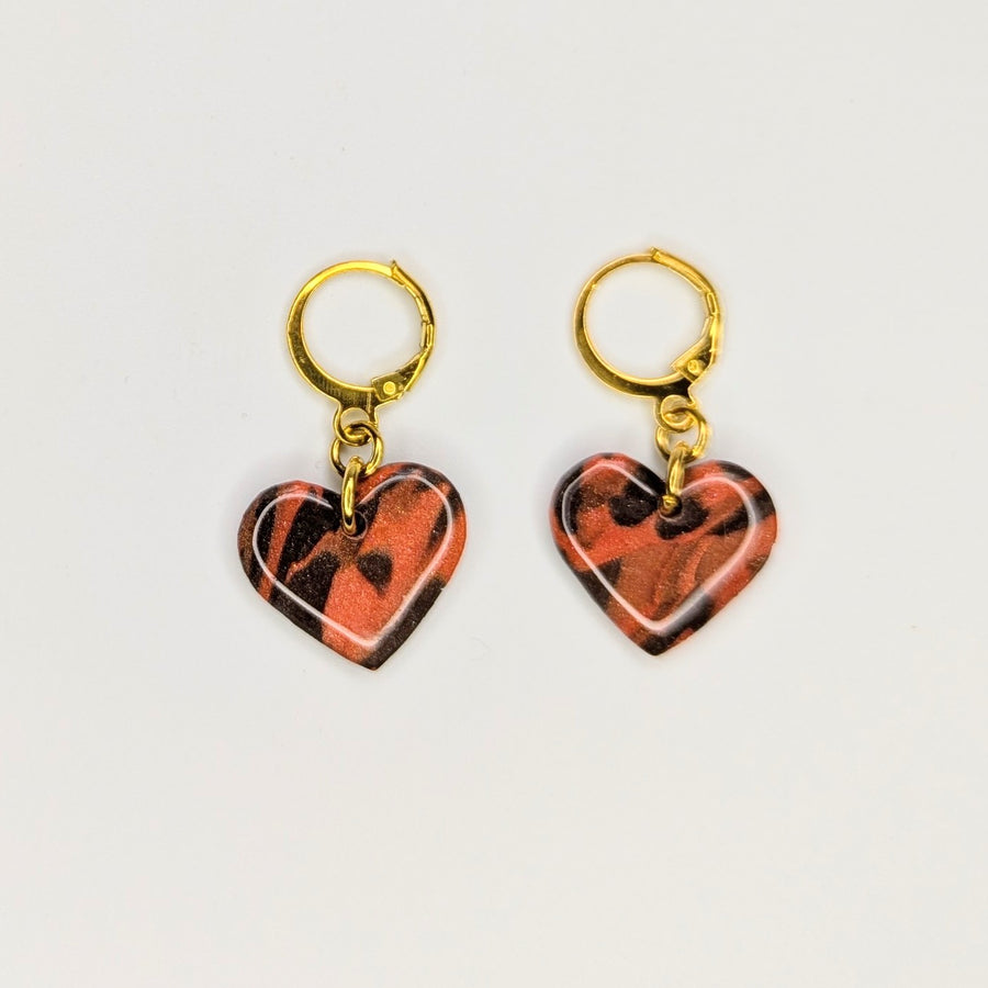 Marbled Autumnal Heart Huggie Hoop Earrings