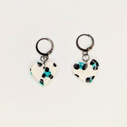 Sparkly Green & White Leopard Print Heart Huggie Hoop Earrings