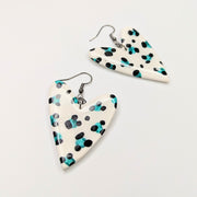 Oversized Sparkly Green & White Leopard Print Heart Drop Earrings