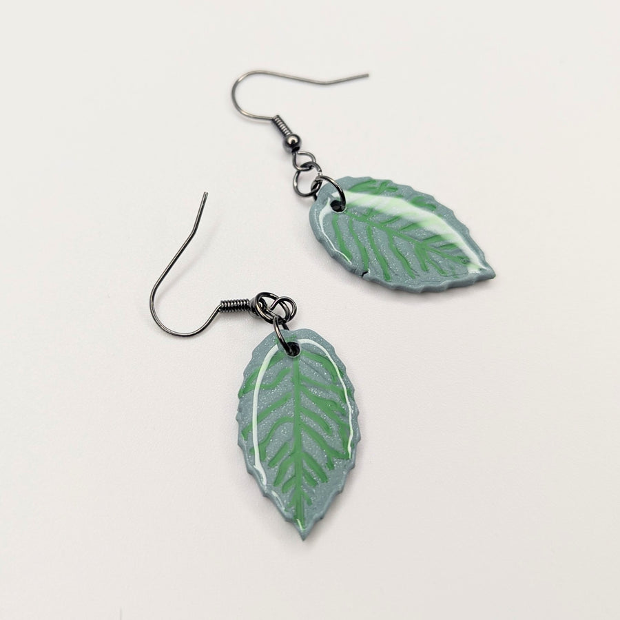 Sparkly Green Leaf Drop Earrings