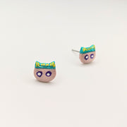 Beetlejuice Inspirited Sparkly Cute Cat Face Stud Earrings