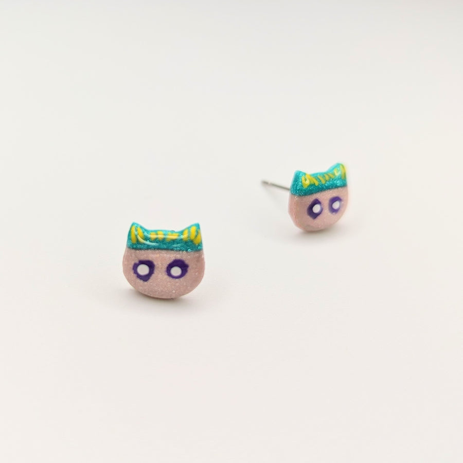 Beetlejuice Inspirited Sparkly Cute Cat Face Stud Earrings