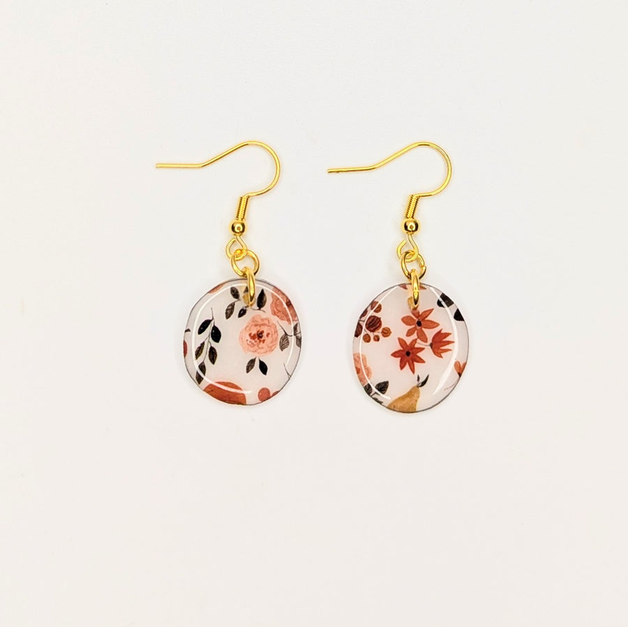 Semi Translucent Autumnal Print Circle Drop Earrings