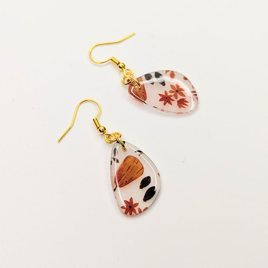 Semi Translucent Autumnal Print Teardrop Drop Earrings