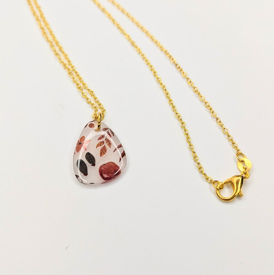 Semi Translucent Autumnal Print Teardrop Necklace