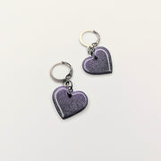 Sparkly Black & Purple Ombre Heart Huggie Hoop Earrings