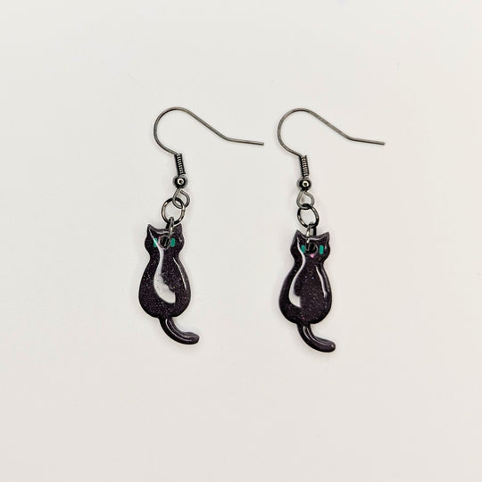 Sparkly Dark Purple Cute Cat Earrings