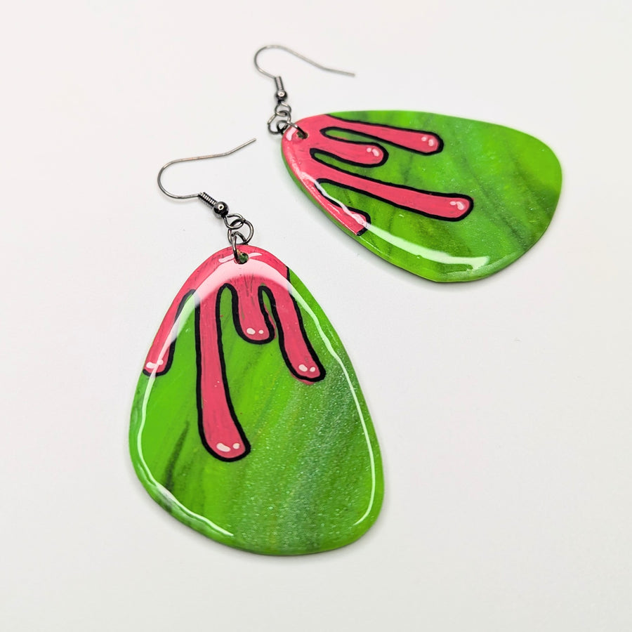 Oversized Bleeding Green Charm Halloween Drop Earrings