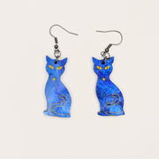Spacey Blue & Gold Glittery Acrylic Cat Earrings