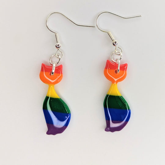 Pride Rainbow Slender Cat Earrings, LGBTQ+ Queer Jewellery