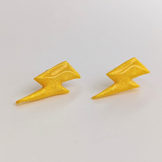 Yellow Lightning Bolt Studs, Polymer Clay Earrings