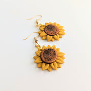 Yellow Sunflower Drop Earrings, Polymer Clay Jewellery