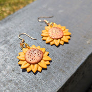 Yellow Sunflower Drop Earrings, Polymer Clay Jewellery