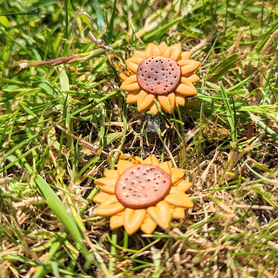 Yellow Sunflower Drop Earrings, Polymer Clay Jewellery