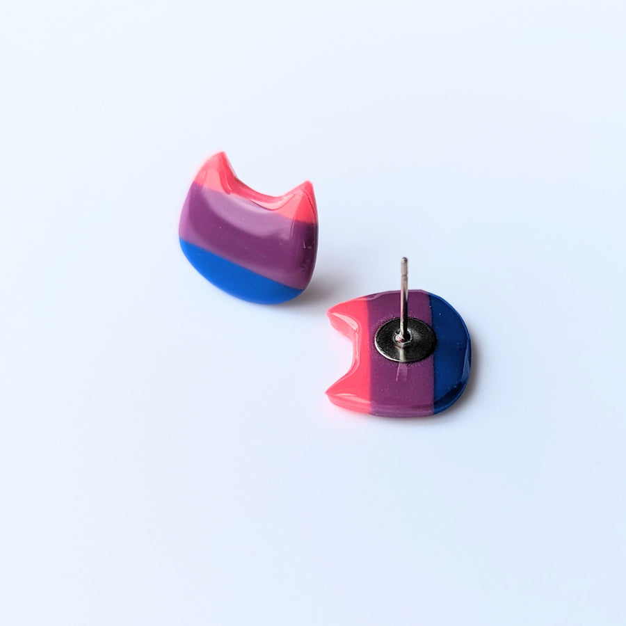 LGBTQ+ Bisexual Pride Polymer Clay Cat Face Studs