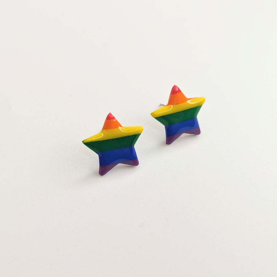 Pride Rainbow Star Earrings, LGBTQ+ Queer Stud Earrings