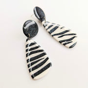 Sparkly Black & White Zebra Print Teardrop Trapeze Earrings