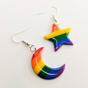 Rainbow Pride Star & Moon Drop Earrings LGBTQ Jewellery