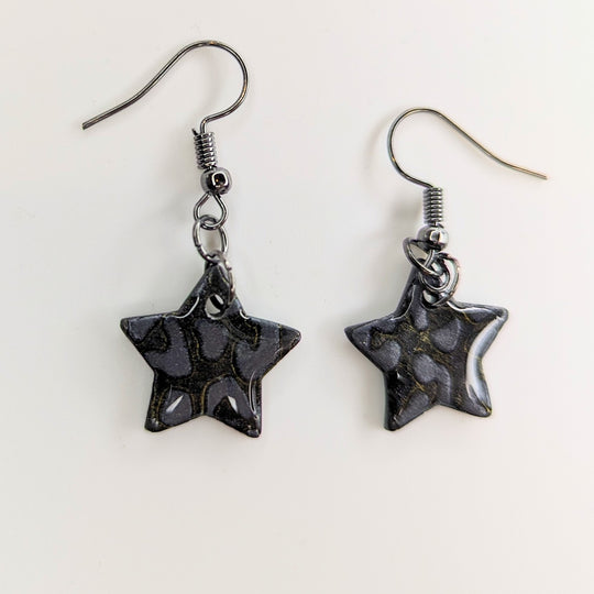 Sparkly Black Leopard Print Star Drop Earrings