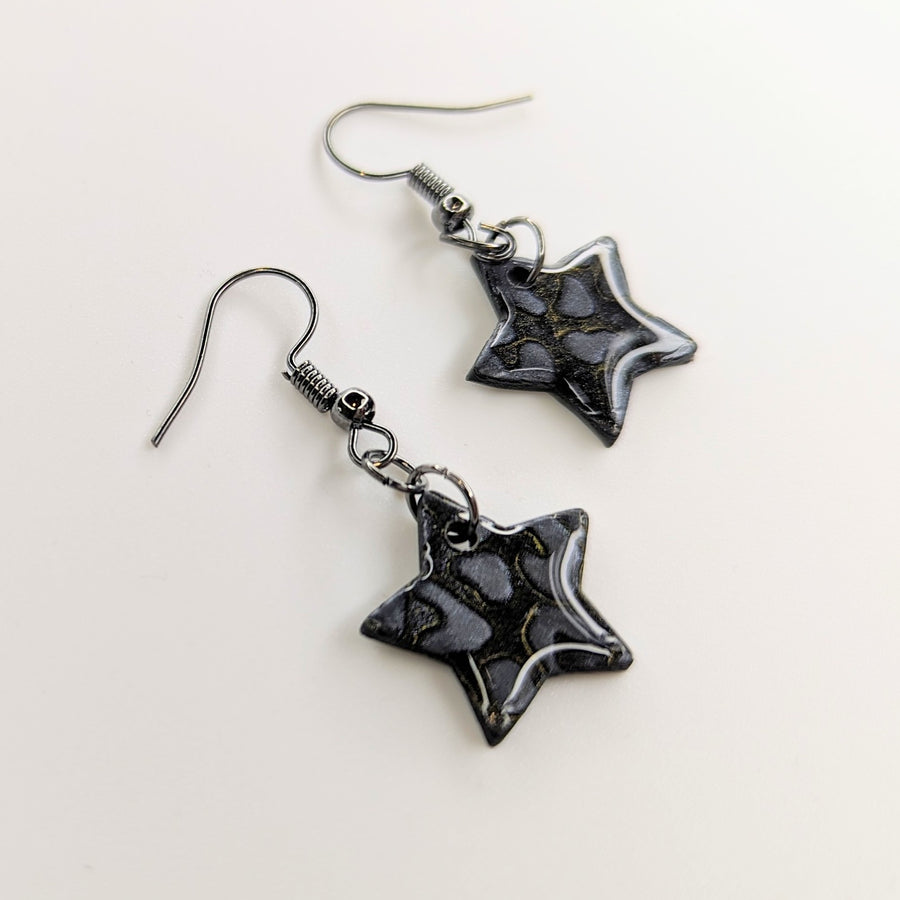 Sparkly Black Leopard Print Star Drop Earrings