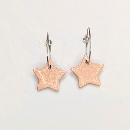 Sparkly Dusky Pink Star Hoop Earrings, Polymer Clay Jewellery