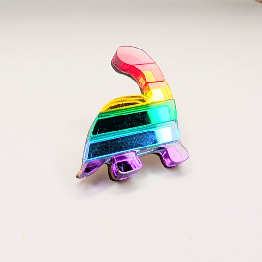 Mirrored Rainbow Acrylic Dinosaur Pin Badge