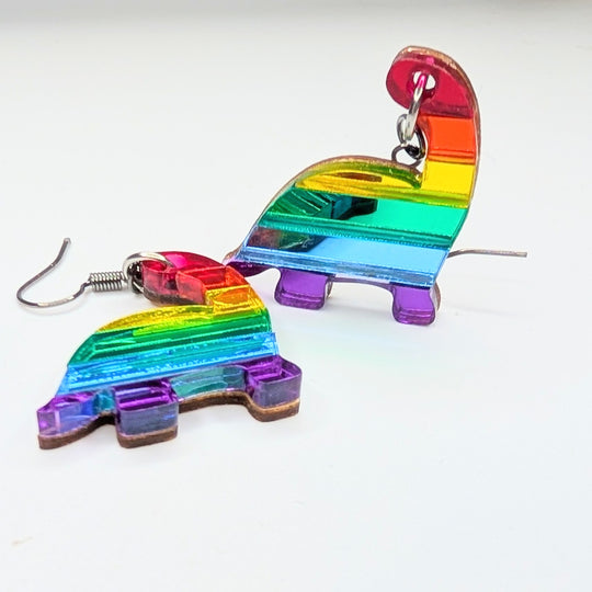 Mirrored Rainbow Acrylic Dinosaur Earrings
