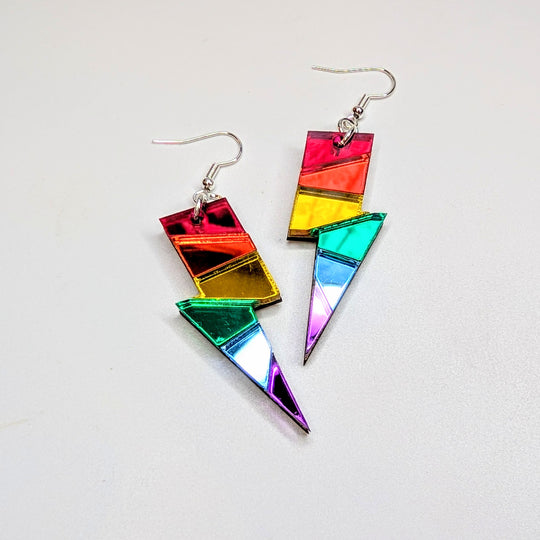 Mirrored Rainbow Acrylic Lightning Bolt Drop Earrings
