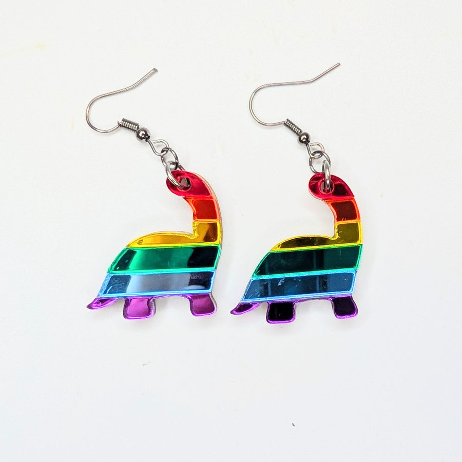 Mirrored Rainbow Acrylic Dinosaur Earrings