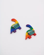 Rainbow Dino Badge LGBTQ+ Polymer Clay Dinosaur Badge